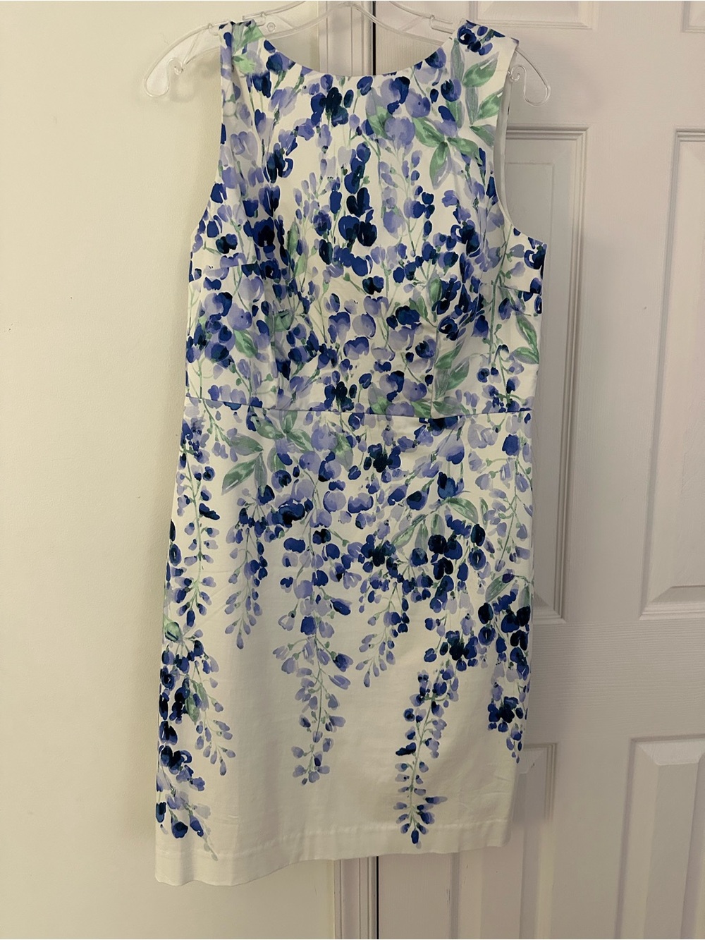 Talbots White Midi Dress with Blue and Green Floral Print